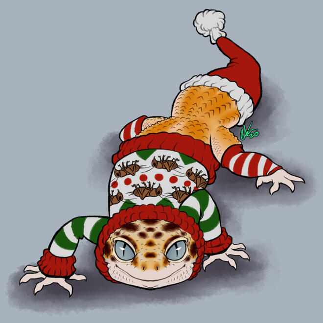 Gecko in an ugly christmas sweater
